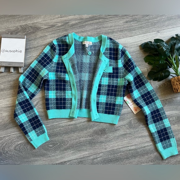 Hazel moon cardigan sweater and knit skirt set in teal/navy. Size L NWT! - Picture 4 of 9